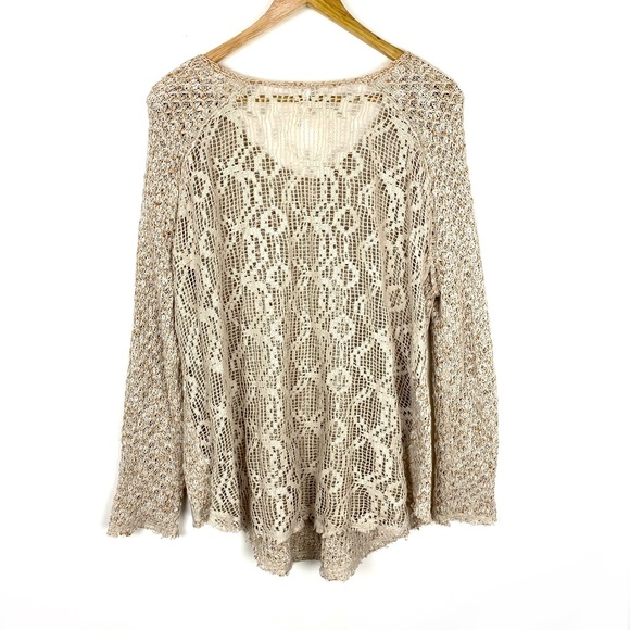 Free People Lace Crotched Knit Top Sweater Size S - Picture 3 of 8